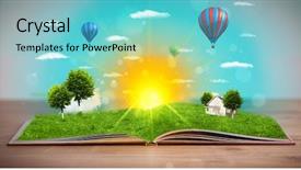  Presentation with green earth world globe map - Slide deck featuring coming out of its pages background and a seafoam green colored foreground