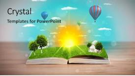  Presentation with story book conceptual open - Cool new theme with coming out of its pages backdrop and a seafoam green colored foreground