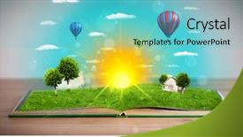  Presentation with book wide open - PPT theme having coming out of its pages background and a seafoam green colored foreground