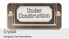  Presentation with file drawer - Slide deck having coming soon - construction file drawer label isolated background and a light gray colored foreground