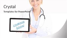  Presentation with coming soon - PPT theme featuring coming soon - picture of a young doctor background and a sky blue colored foreground
