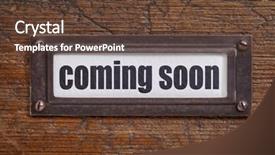  Presentation with coming soon - PPT theme featuring coming-soon-file-cabinet-label background and a tawny brown colored foreground