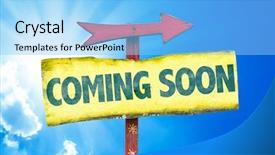  Presentation with coming soon - Beautiful slide deck featuring coming soon sign with sky backdrop and a light blue colored foreground