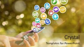  Presentation with application - Colorful slide set enhanced with coming up from it green backdrop and a yellow colored foreground