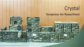  Presentation with radio - PPT layouts with antique radio transmitter background and a coral colored foreground