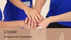  Presentation with team hands - Audience pleasing slides consisting of command center - team of friendly young people backdrop and a coral colored foreground