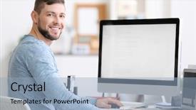  Presentation with working togheter kids - Colorful PPT layouts enhanced with command codes - handsome young programmer working backdrop and a light blue colored foreground