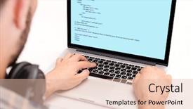  Presentation with programming - Colorful PPT theme enhanced with command codes - man using laptop writing programming backdrop and a lemonade colored foreground