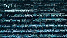  Presentation with code script - Presentation theme enhanced with command codes - script code on monitor closeup background and a navy blue colored foreground