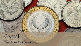  Presentation with russia - PPT layouts enhanced with commemoration - coins of russia coat background and a coral colored foreground