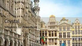  Presentation with europe trade policy - Presentation theme featuring commemoration - europe cityscape - landmark background and a coral colored foreground