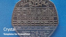  Presentation with music composer - PPT layouts consisting of commemorative coin showing composer benjamin background and a teal colored foreground