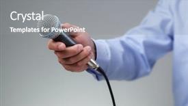  Presentation with microphone - Slides consisting of comment - hand holding a microphone conducting background and a gray colored foreground