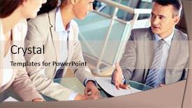  Presentation with employees - Presentation theme consisting of commenting a document at meet background and a  colored foreground