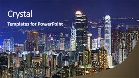 Presentation with commerce international - Beautiful PPT theme featuring commerce international - hong kong city view backdrop and a navy blue colored foreground