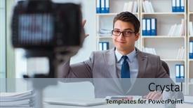  Presentation with blogger - Presentation theme enhanced with commerce stream - business blogger doing webcast background and a  colored foreground