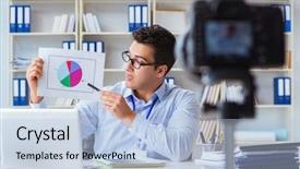  Presentation with blogger - Theme having commerce stream - business blogger doing webcast background and a  colored foreground