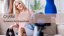  Presentation with blogger - PPT layouts with commerce stream - fashion blogger recording new video background and a coral colored foreground
