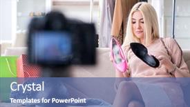  Presentation with navy video - Slide deck featuring commerce stream - fashion blogger recording new video background and a ocean colored foreground