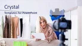  Presentation with video enhanced - PPT layouts having commerce stream - fashion blogger recording new video background and a sky blue colored foreground