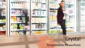  Presentation with refrigerator - PPT theme consisting of commercial activities - blurred motion of people walking background and a coral colored foreground