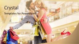  Presentation with asia trip - Audience pleasing PPT theme consisting of commercial activities - cheerful couple on shopping trip backdrop and a lemonade colored foreground