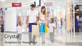  Presentation with convenient store - Beautiful slides featuring commercial activities - happy family makes purchases backdrop and a lemonade colored foreground