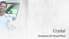  Presentation with painting walls paint roller - Amazing theme having commercial activities - painter holding roller with van backdrop and a  colored foreground