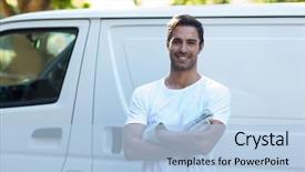  Presentation with confident - Slides featuring commercial activities - portrait of confident painter background and a light blue colored foreground