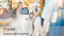  Presentation with car wash - Audience pleasing slide set consisting of commercial activities - woman using high pressure nozzle backdrop and a lemonade colored foreground