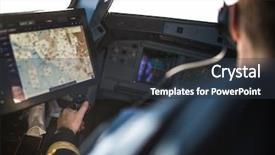  Presentation with airplane pilot - PPT theme consisting of commercial airliner airplane flight cockpit background and a tawny brown colored foreground