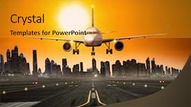  Presentation with runway - Colorful presentation theme enhanced with commercial airplane at the runway backdrop and a gold colored foreground