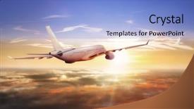  Presentation with business travel - Presentation having commercial airplane flying above clouds background and a light blue colored foreground