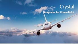  Presentation with commercial - Presentation theme consisting of commercial-airplane-flying-above-clouds background and a teal colored foreground