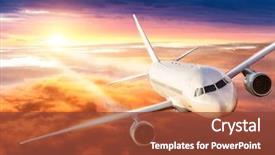  Presentation with commercial - Theme having commercial airplane flying above clouds background and a tawny brown colored foreground