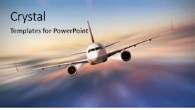  Presentation with image resolution - PPT theme enhanced with commercial airplane flying above clouds background and a light blue colored foreground