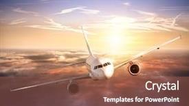  Presentation with image resolution - Theme consisting of commercial airplane flying above clouds background and a tawny brown colored foreground