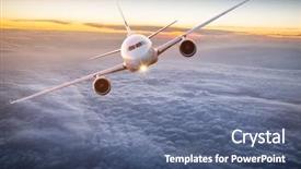  Presentation with commercial - Slides featuring commercial airplane flying above dramatic background and a ocean colored foreground