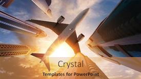  Presentation with business travel - Presentation featuring commercial airplane flying above skyscrapers concept of modern technologies business and fast travel background and a yellow colored foreground