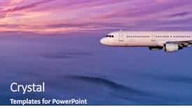  Presentation with business travel - Theme having commercial airplane jetliner flying above background and a ocean colored foreground