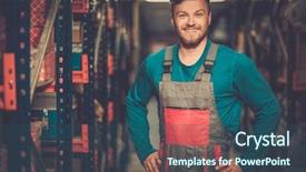  Presentation with spare parts warehouse - Slide set with commercial autoparts - worker on a automotive spare background and a ocean colored foreground