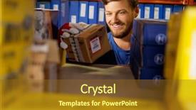  Presentation with spare parts warehouse - Amazing PPT theme having commercial autoparts - worker on a automotive spare backdrop and a tawny brown colored foreground