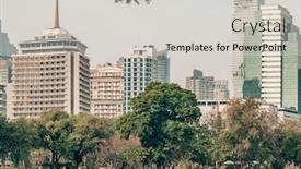  Presentation with commercial - Colorful PPT theme enhanced with commercial-buildings-in-central-business backdrop and a light gray colored foreground