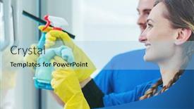  Presentation with commercial cleaning - Amazing slide deck having commercial-cleaners-cleaning-an-office backdrop and a light blue colored foreground