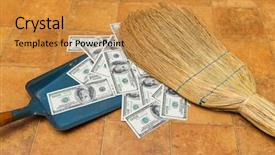  Presentation with money - Cool new presentation theme with commercial cleaning - money and broom business concept backdrop and a  colored foreground