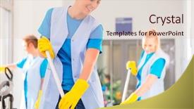 Presentation with mopping - Amazing presentation theme having commercial cleaning brigade working mopping backdrop and a lemonade colored foreground