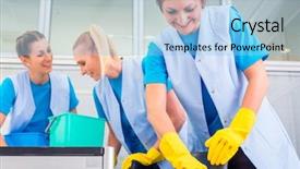  Presentation with commercial cleaning - Cool new theme with commercial cleaning crew ladies working backdrop and a light blue colored foreground