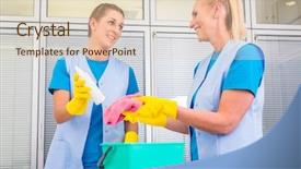  Presentation with commercial cleaning - PPT layouts enhanced with commercial cleaning crew ladies working background and a lemonade colored foreground