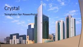  Presentation with qatar - Cool new PPT theme with commercial district of doha qatar backdrop and a light blue colored foreground