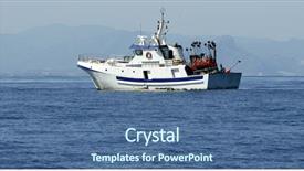  Presentation with jesus boat - Amazing theme having commercial fishing - mediterranean longliner boat working backdrop and a ocean colored foreground